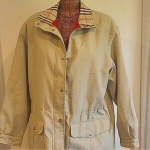 Burberry Tan Trench Coat with Plaid Collar